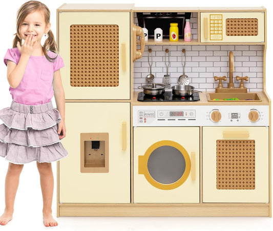 Costzon Juego de cocina para niños, juguete Montessori de madera pa...
