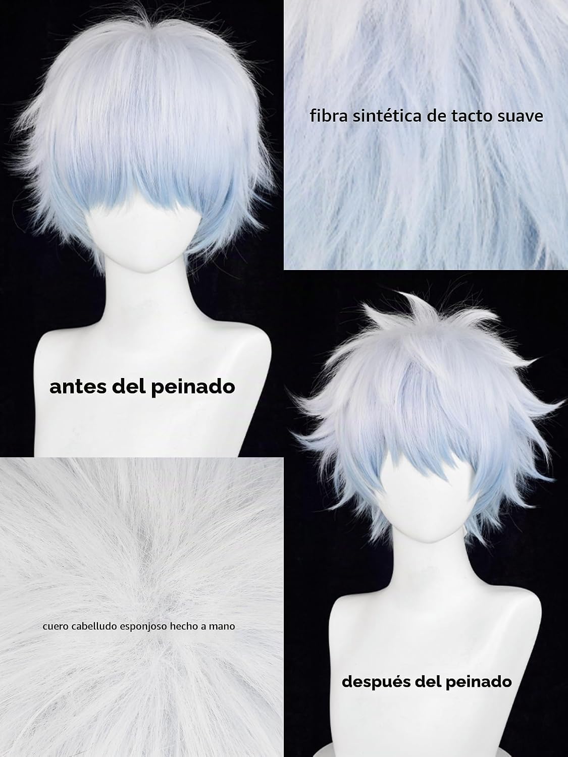 Peluca corta de anime azul claro para hombres, pelucas masculinas d...