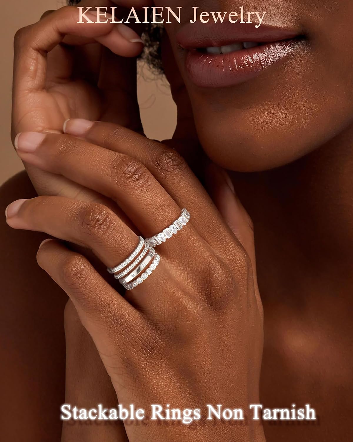 Anillos apilables de oro para mujer, no se deslustra, chapados en o...