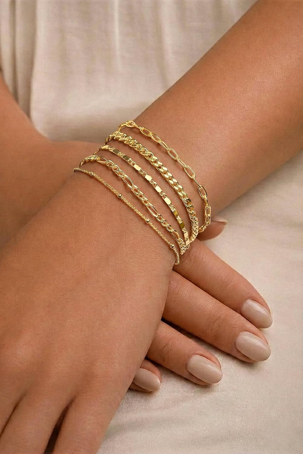 Gokeey Juego de pulseras de oro para mujer, no se deslustran, moder...