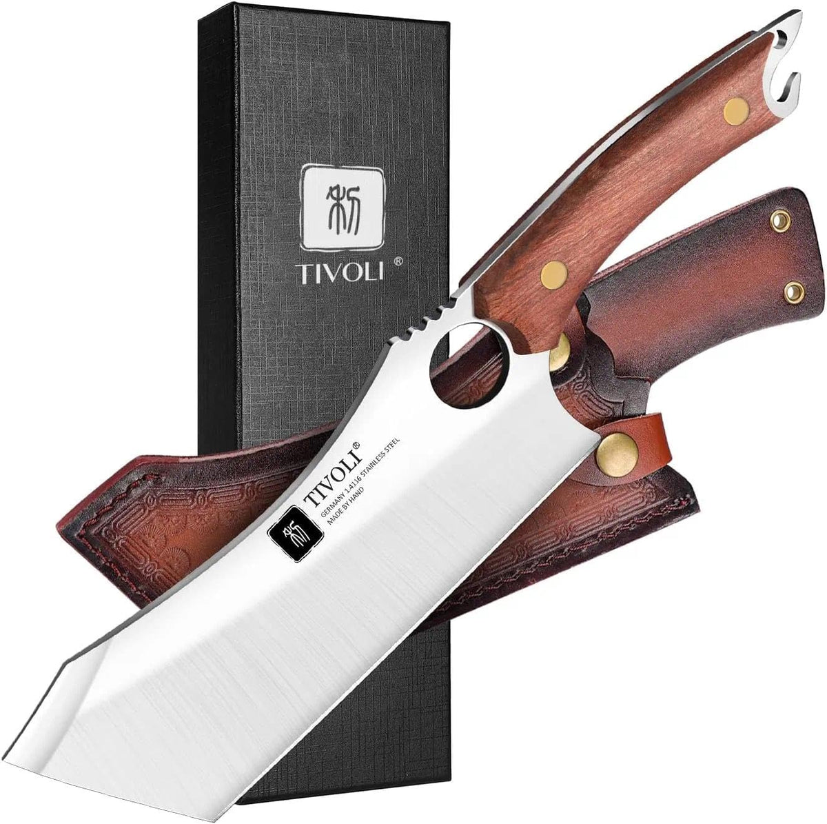 TIVOLI - Cuchillo de carnicero de espiga completa con funda y abrid...