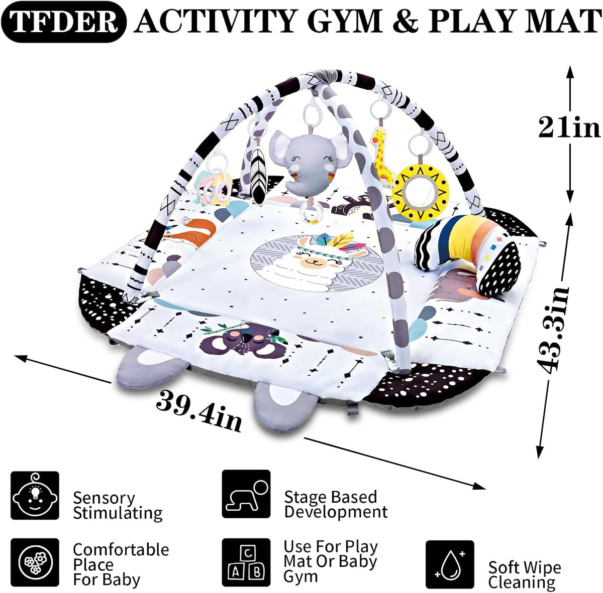 TFDER Tapete de juego para gimnasio para bebé, tapete de tiempo boc...