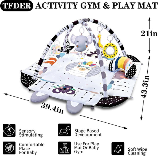 TFDER Tapete de juego para gimnasio para bebé, tapete de tiempo boc...