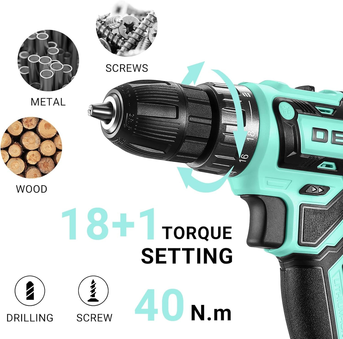 Taladro eléctrico inalámbrico: DEKO PRO Taladro inalámbrico de 20 V...