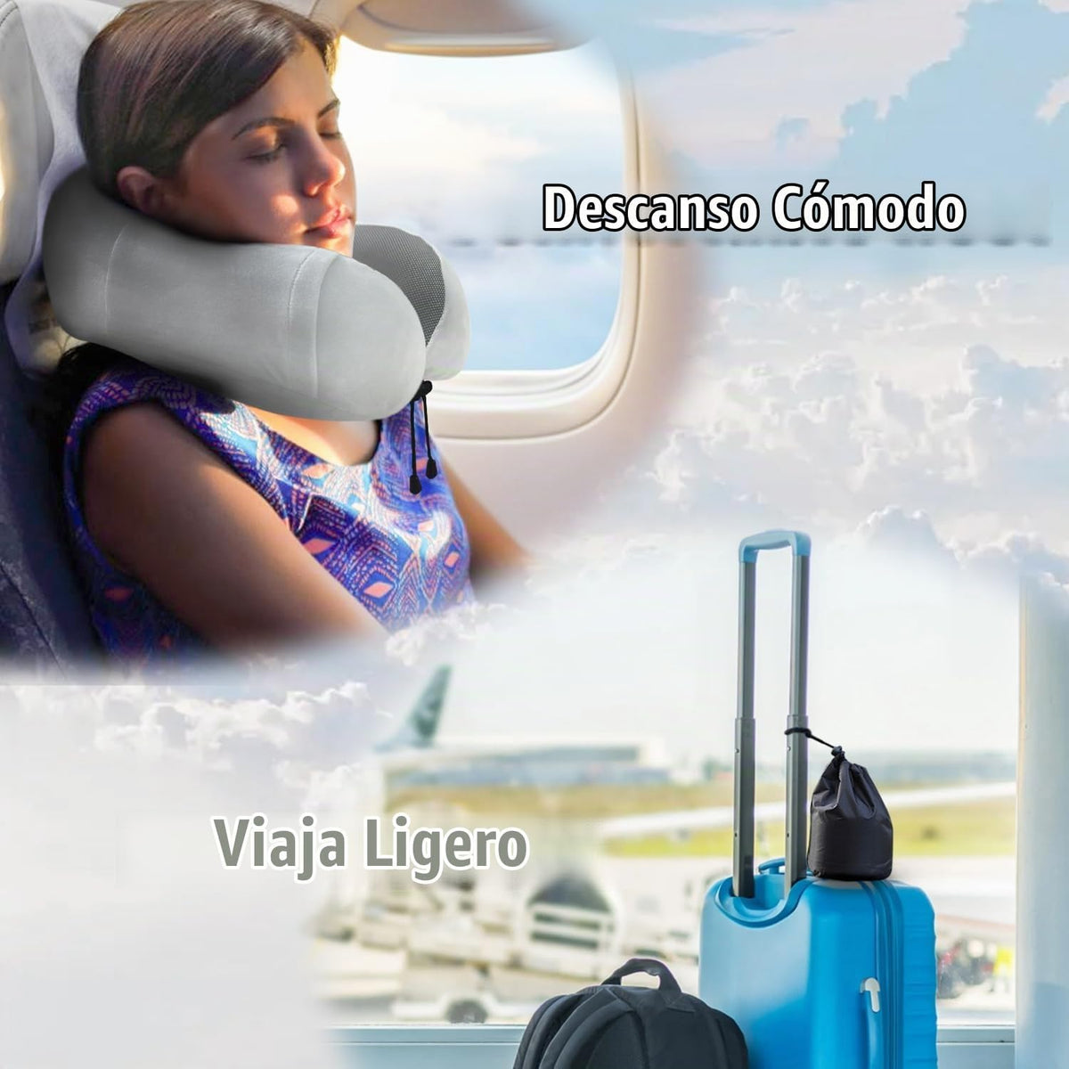 Almohada de viaje, almohada de cuello de espuma viscoelástica para...