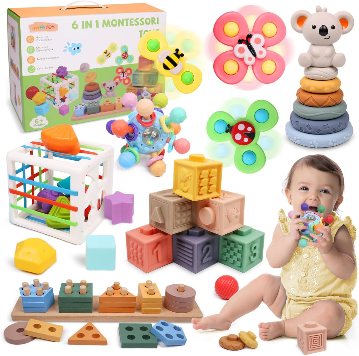 YHHYTOY Juguetes Montessori 6 en 1 para bebés de 0-6 6-12 meses, ju...
