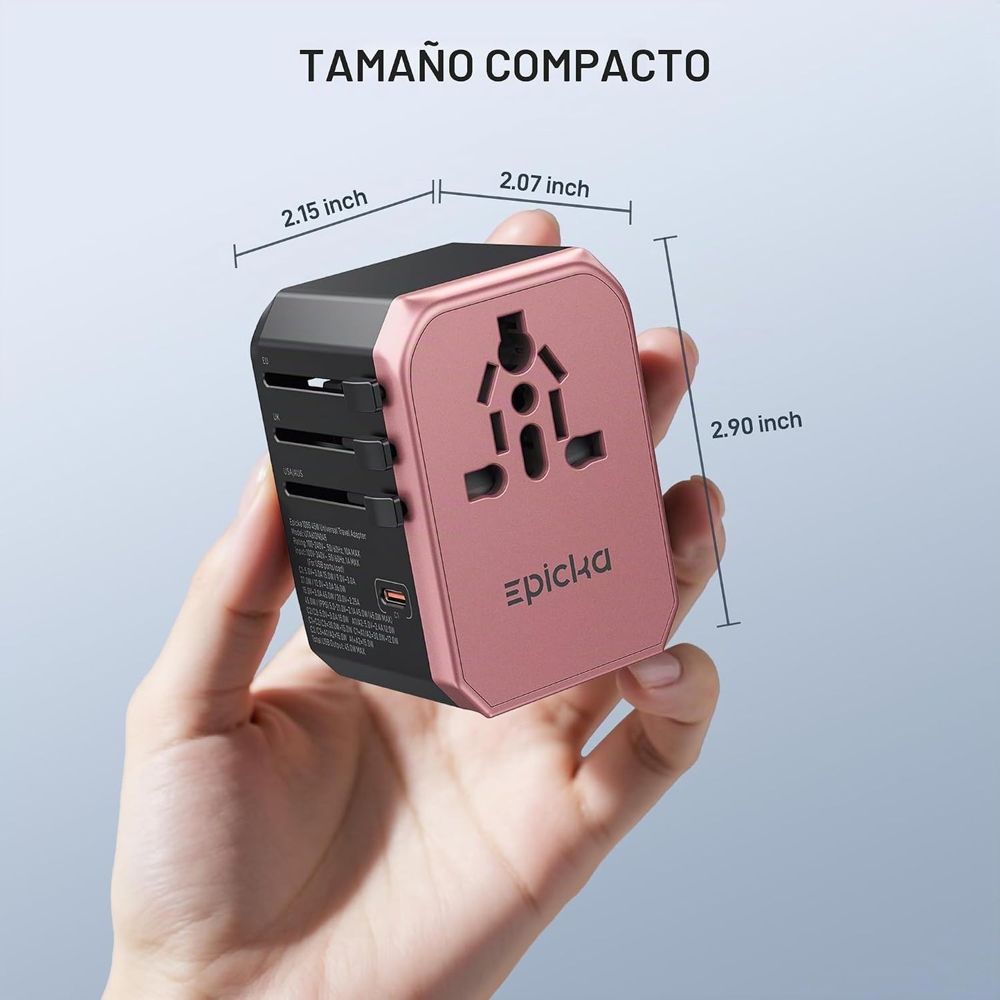 EPICKA Adaptador de viaje universal de 45 W PD&amp;QC, 1AC\/3USB-C\...