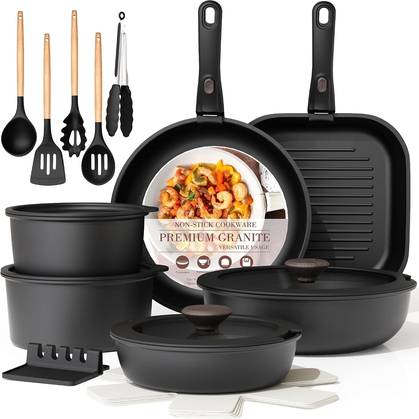 Astercook Juego de 23 ollas y sartenes antiadherentes, juego de ute...