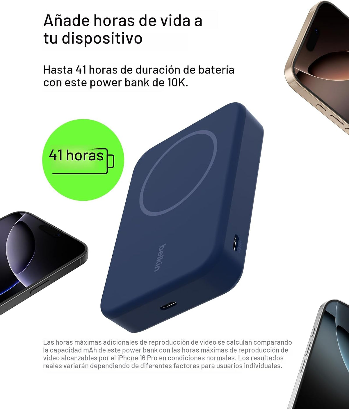 Belkin Cargador portátil, banco de energía inalámbrico de 15 W 1000...