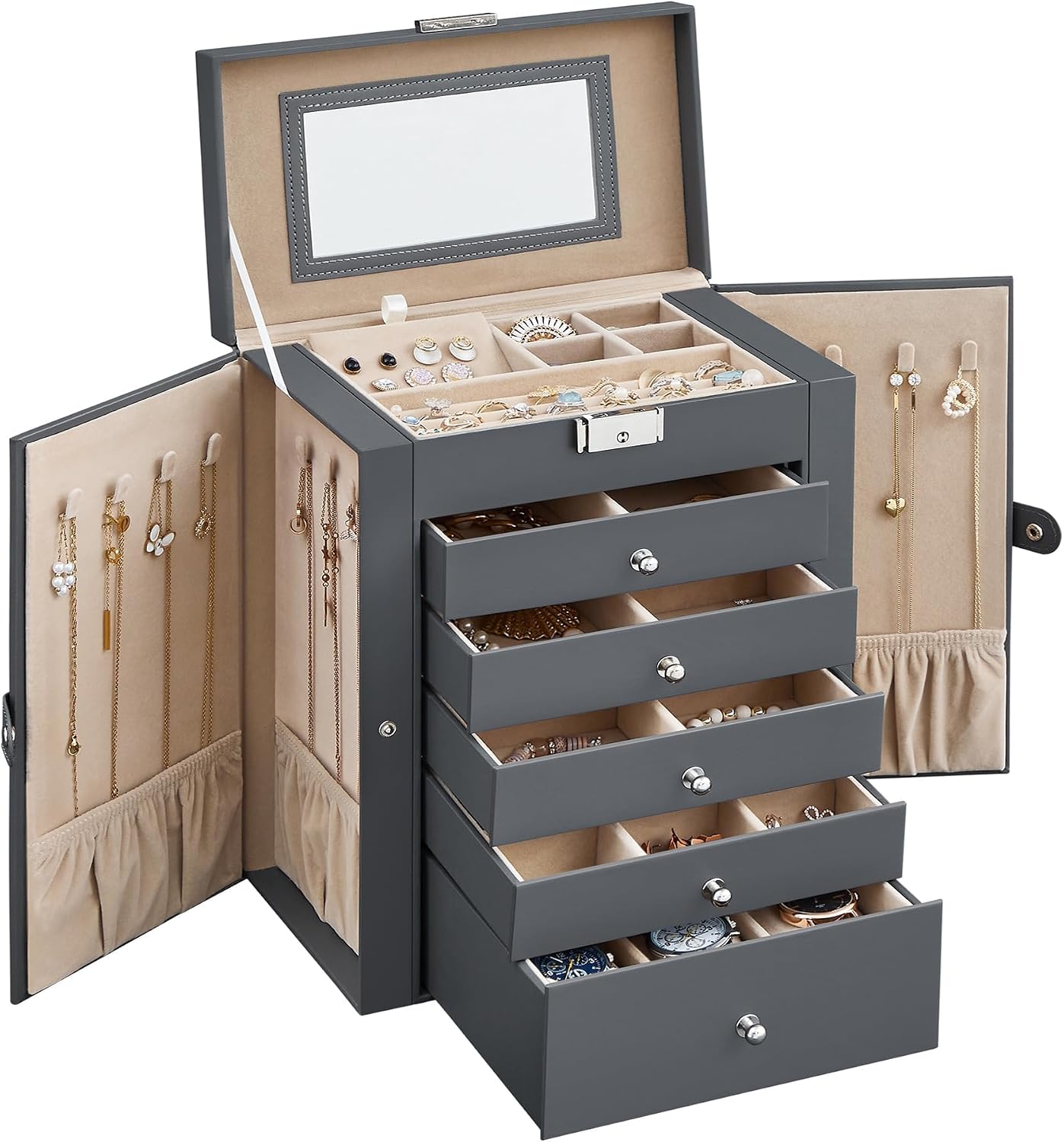 SONGMICS UJBC152G01 Organizador de joyería de 6 capas con 5 cajones...