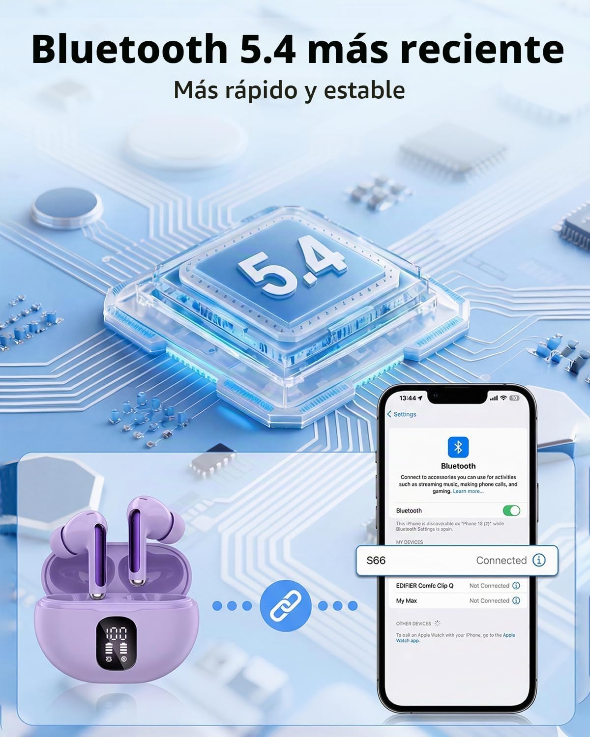 Auriculares inalámbricos, Bluetooth 5.4 auriculares estéreo de grav...
