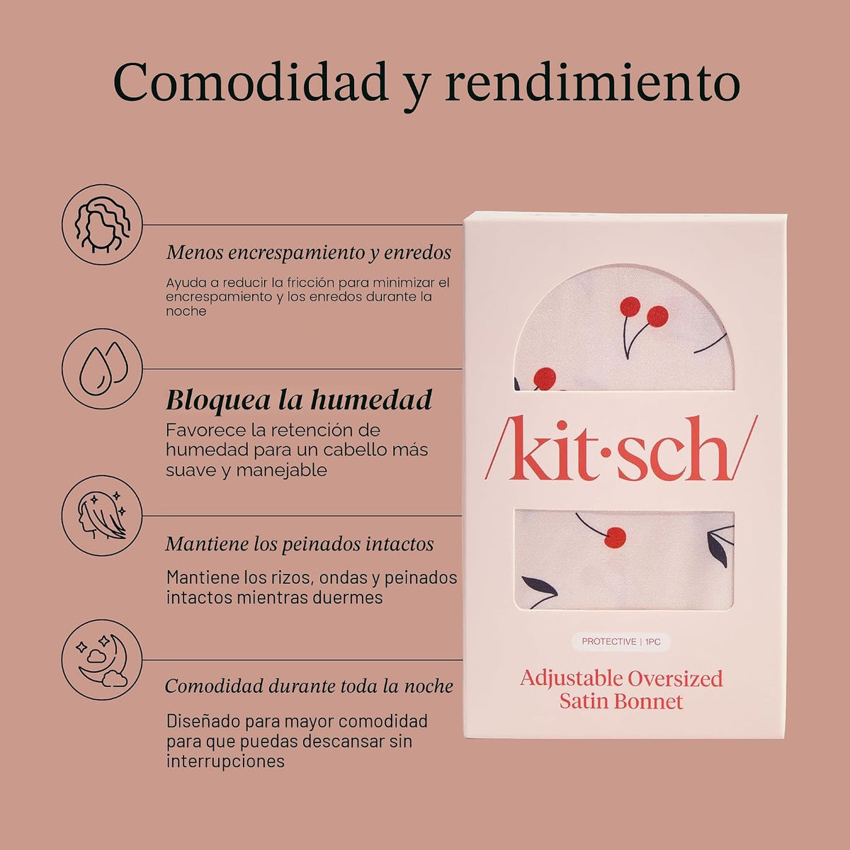 Kitsch Gorro de satén XL para dormir - Estampado de cereza | Más su...