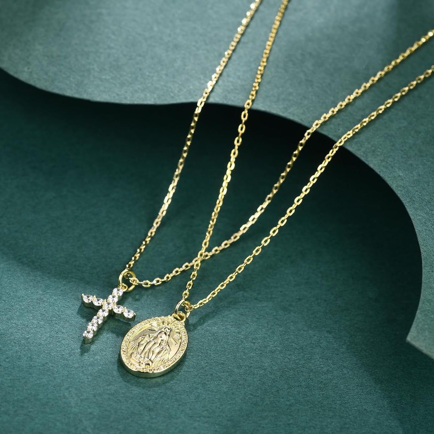 Collares de cruz de oro AllenCOCO para mujer, collares con crucifij...