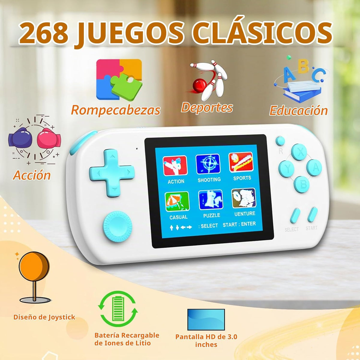 Juegos portátiles para niños y adultos con 268 videojuegos clásicos...
