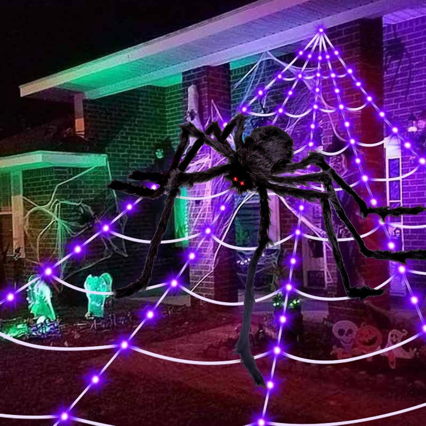 OCATO Decoraciones de Halloween Telarañas: luces de telaraña 135 lu...