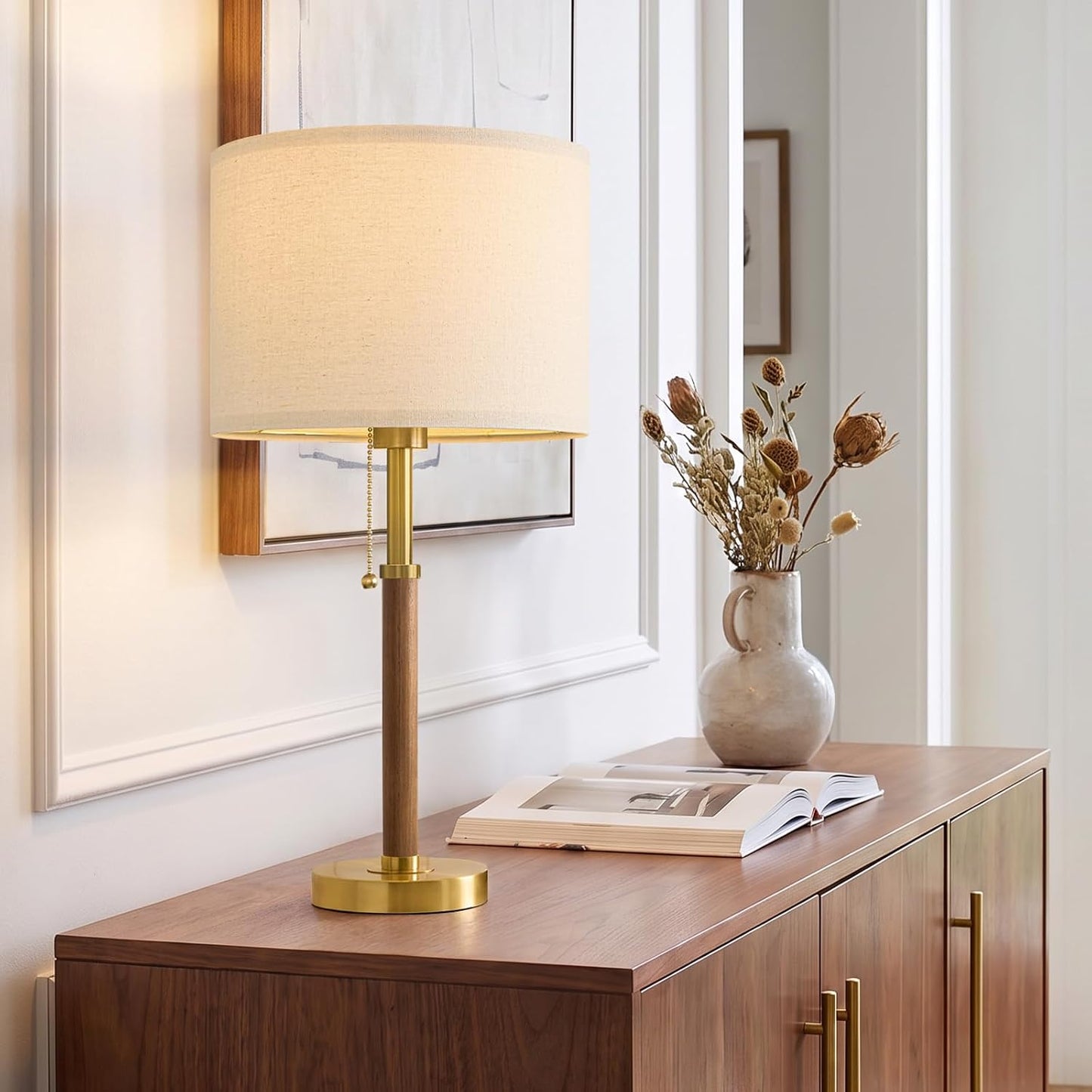 Lámparas de mesa de madera de 22 pulgadas, lámparas modernas de med...