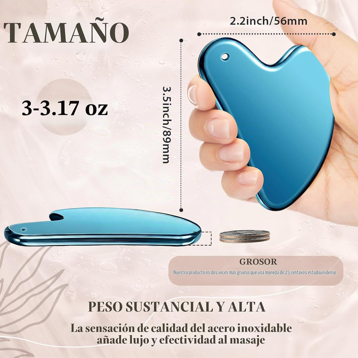 Nuanchu 304 Gua Sha - Herramienta facial de acero inoxidable, azul,...