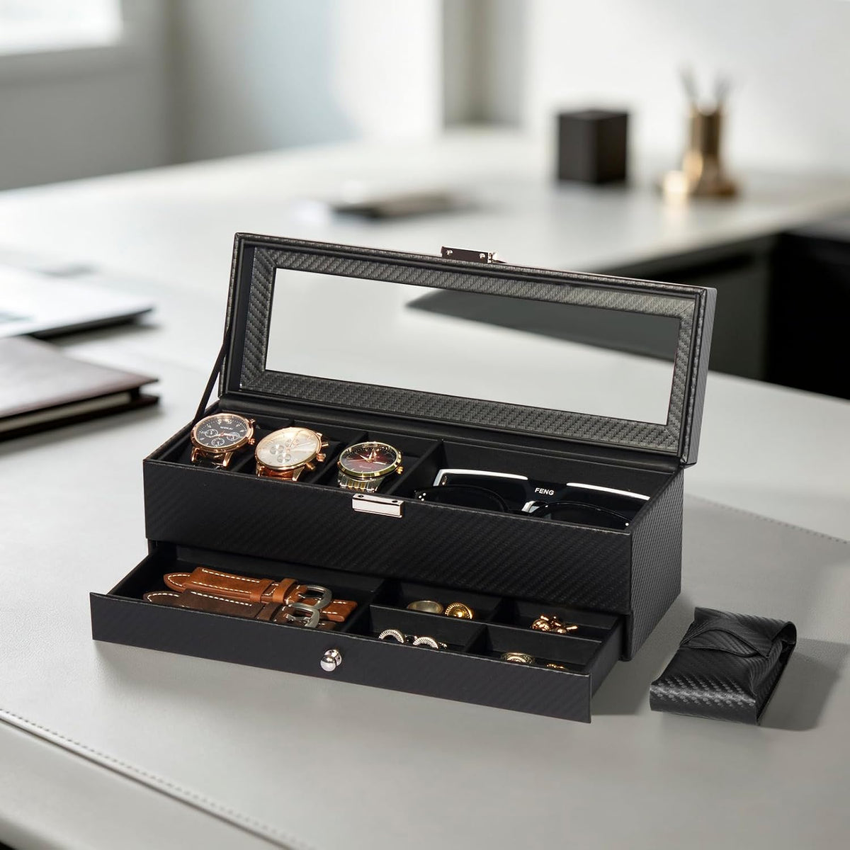 GLOBAL KA Juego de caja de reloj y bolsa de almacenamiento para rel...