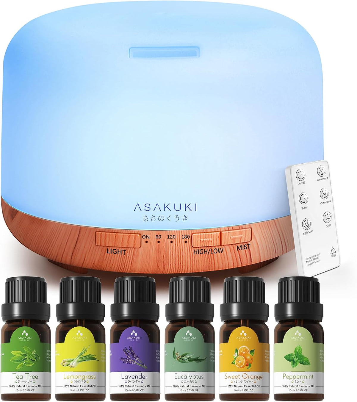 ASAKUKI Difusor de Aceite con Juego de Aceites Esenciales, Humidifi...