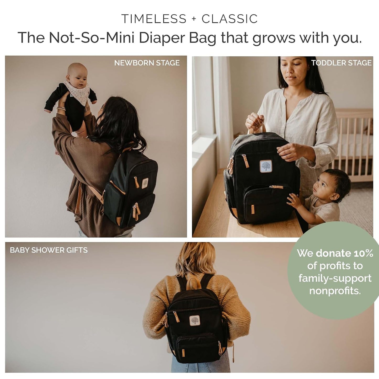 Parker - Mochila para pañales con cremallera completa y bolsillos a...