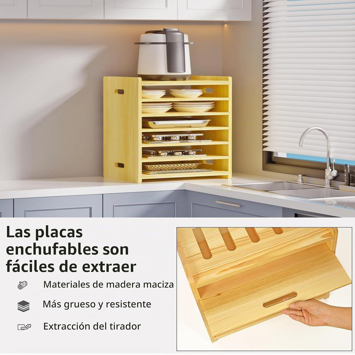 Exttlliy Separadores de bandejas de madera de 7 niveles para gabine...