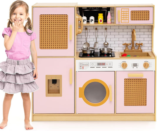 Costzon Juego de cocina para niños, juguete Montessori de madera pa...