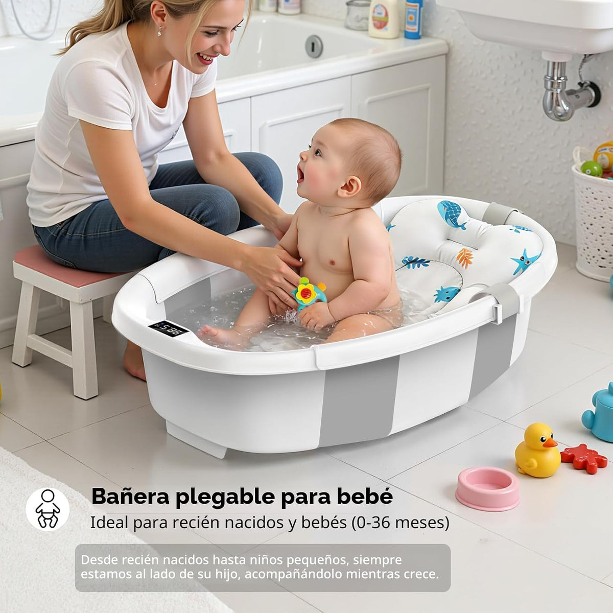 Bañera plegable para recién nacidos a niños pequeños de 0 a 36 mese...