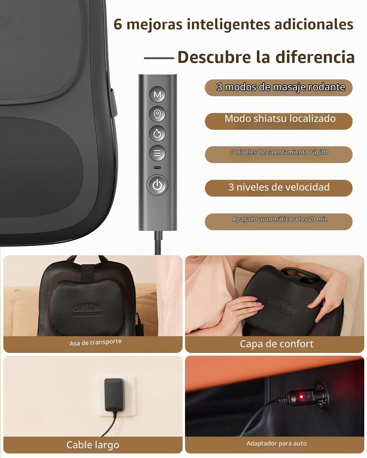 Masajeador de espalda con calor, masaje 3D arriba y abajo de la esp...