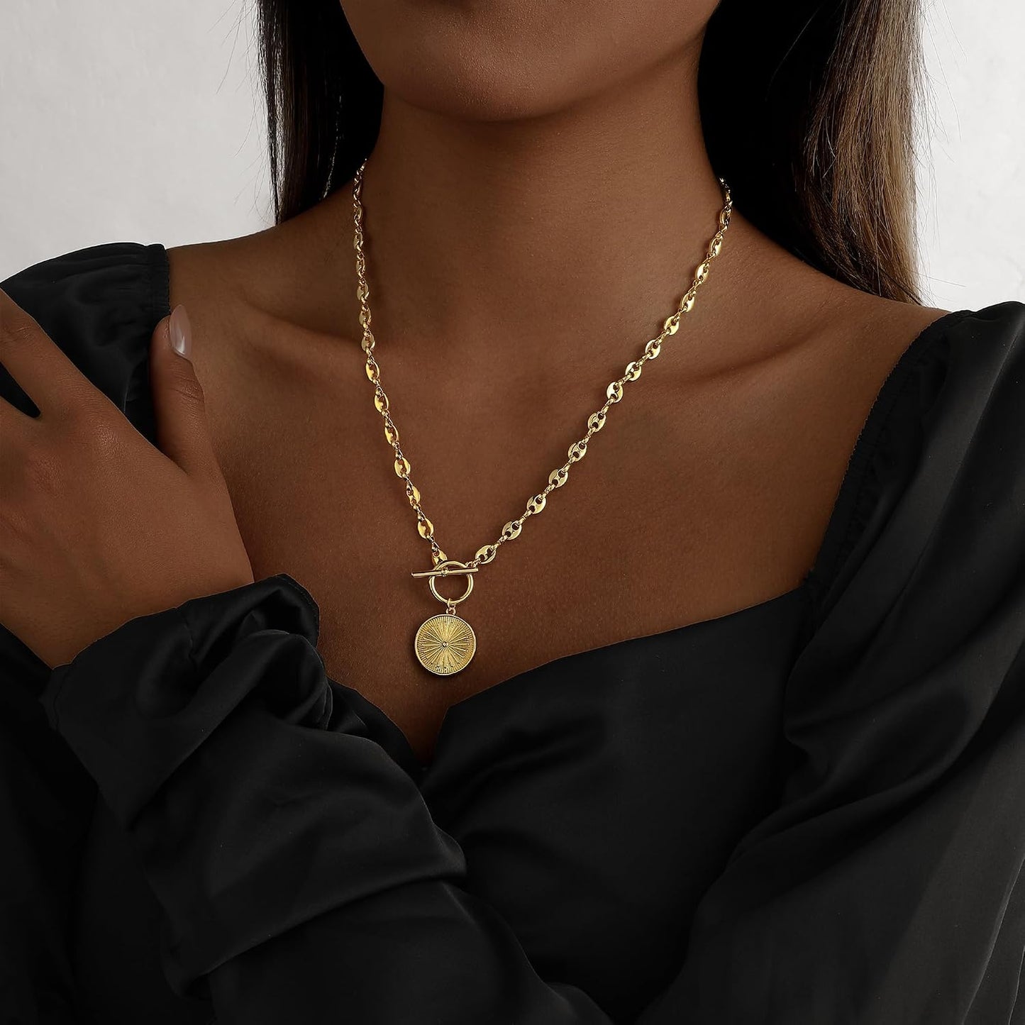 LEXODY Collar de oro grueso para mujer, simple chapado en oro de 14...