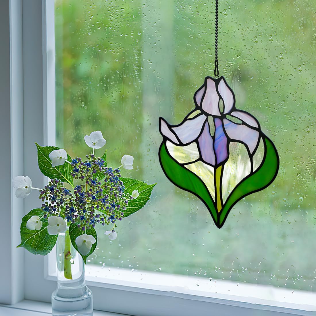 Colgantes de vitral con flores de iris HAOSUM, regalos de flores de...