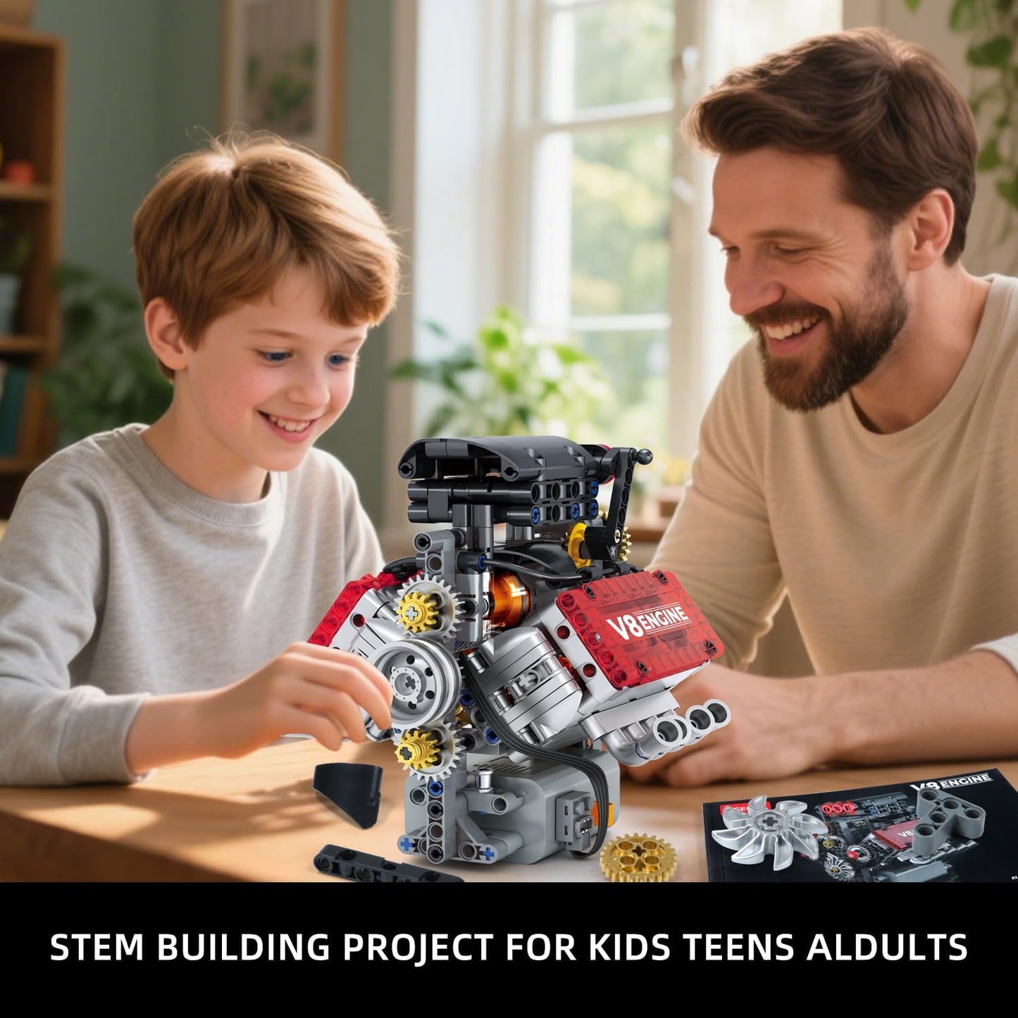 WINGIFT Juego de construcción de motor V8, kit de modelo de motor V...