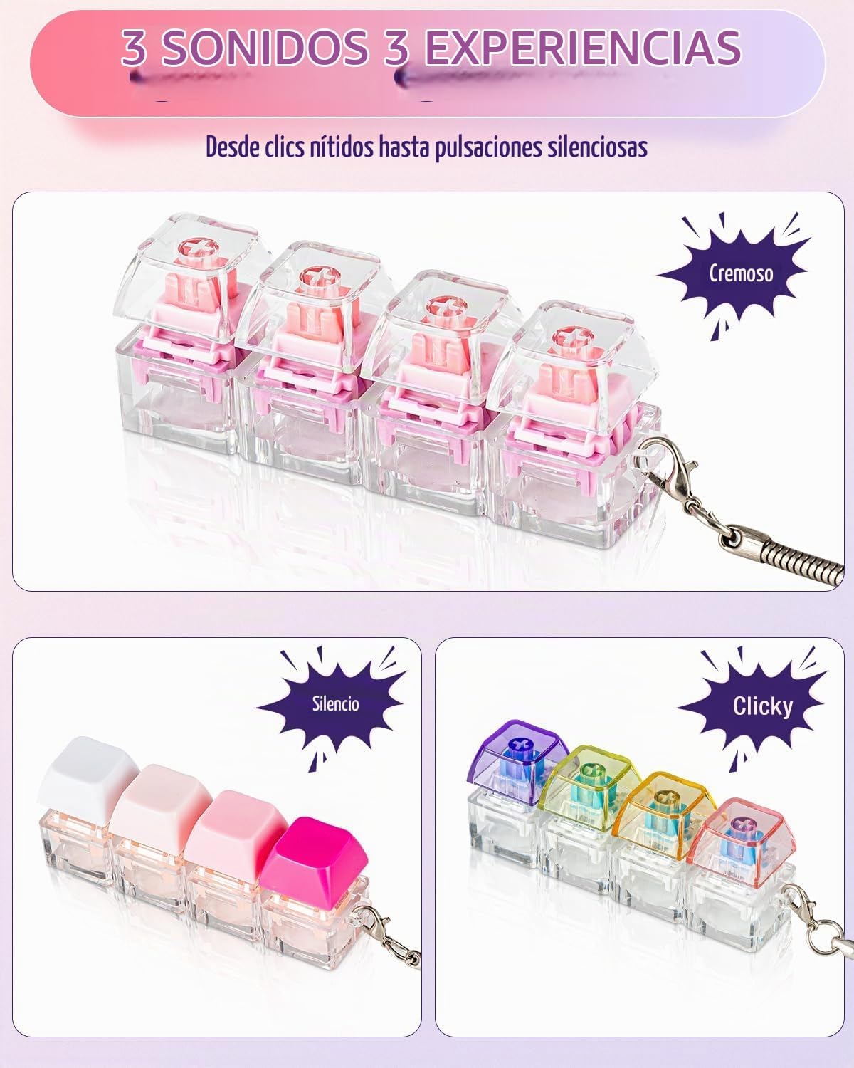 3PCS Clicky Keyboard Fidget Toy para aliviar el estrés, niños adult...