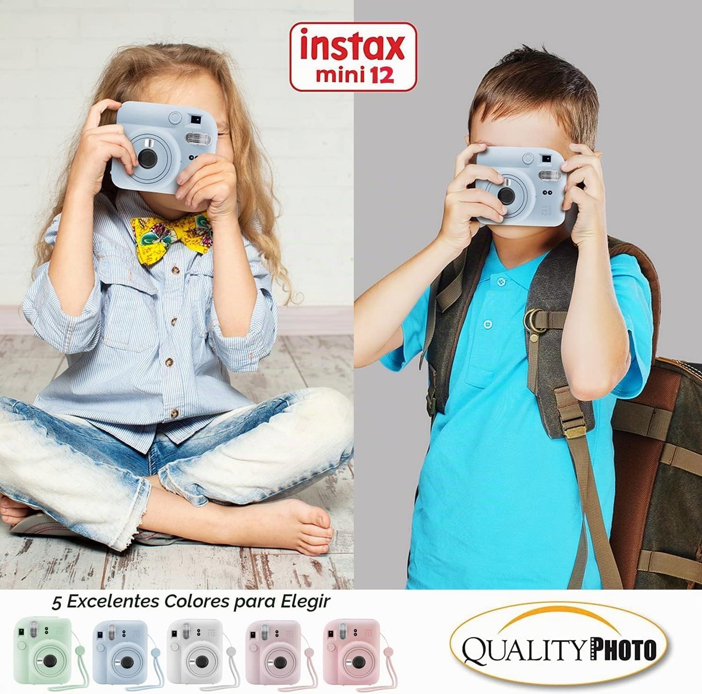 Fujifilm - Cámara instantánea Instax Mini 12 con estuche, calcomaní...