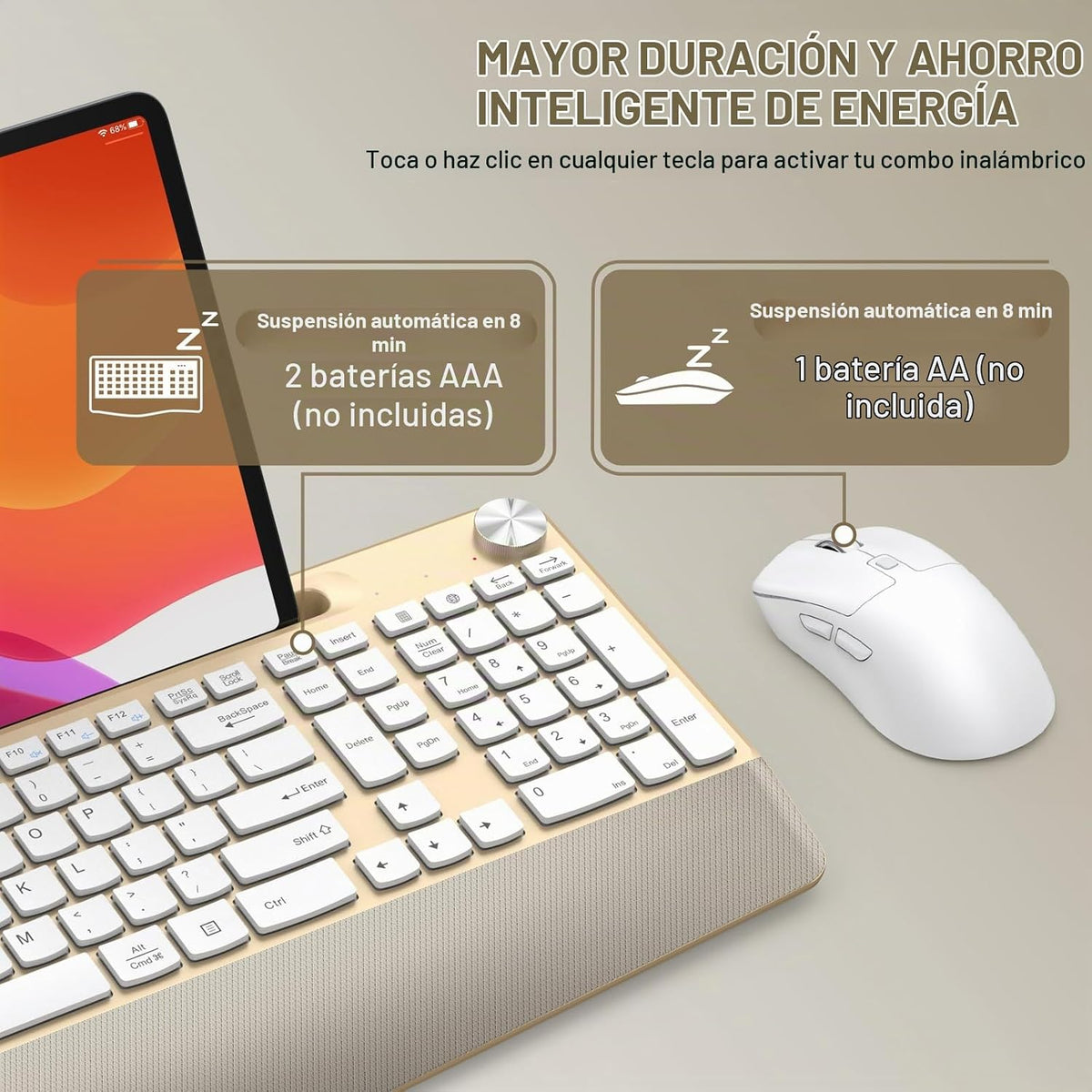 GAMCATZ Juego de teclado y mouse inalámbrico ergonómico con reposa...