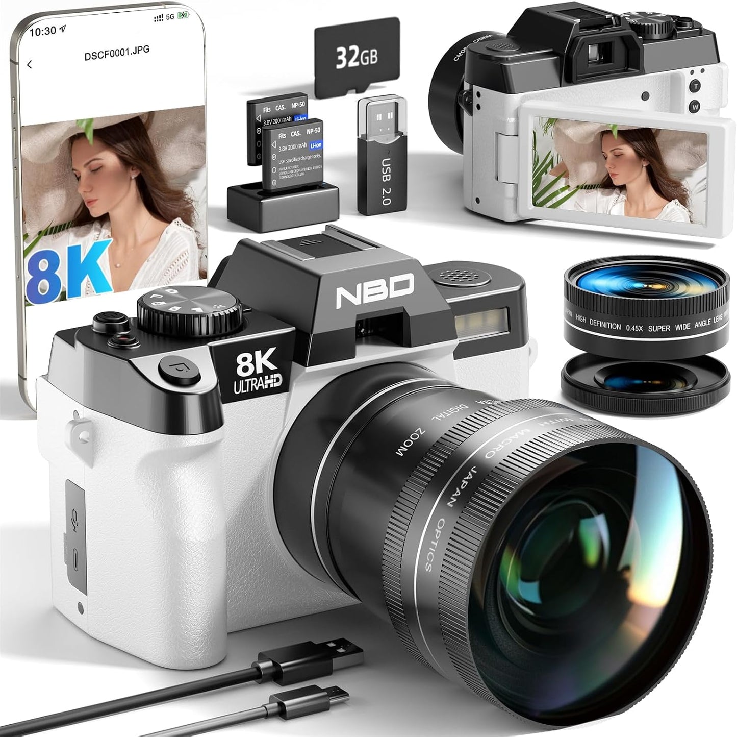 NBD Cámaras digitales 8K para fotografía, cámara fotográfica de 64...
