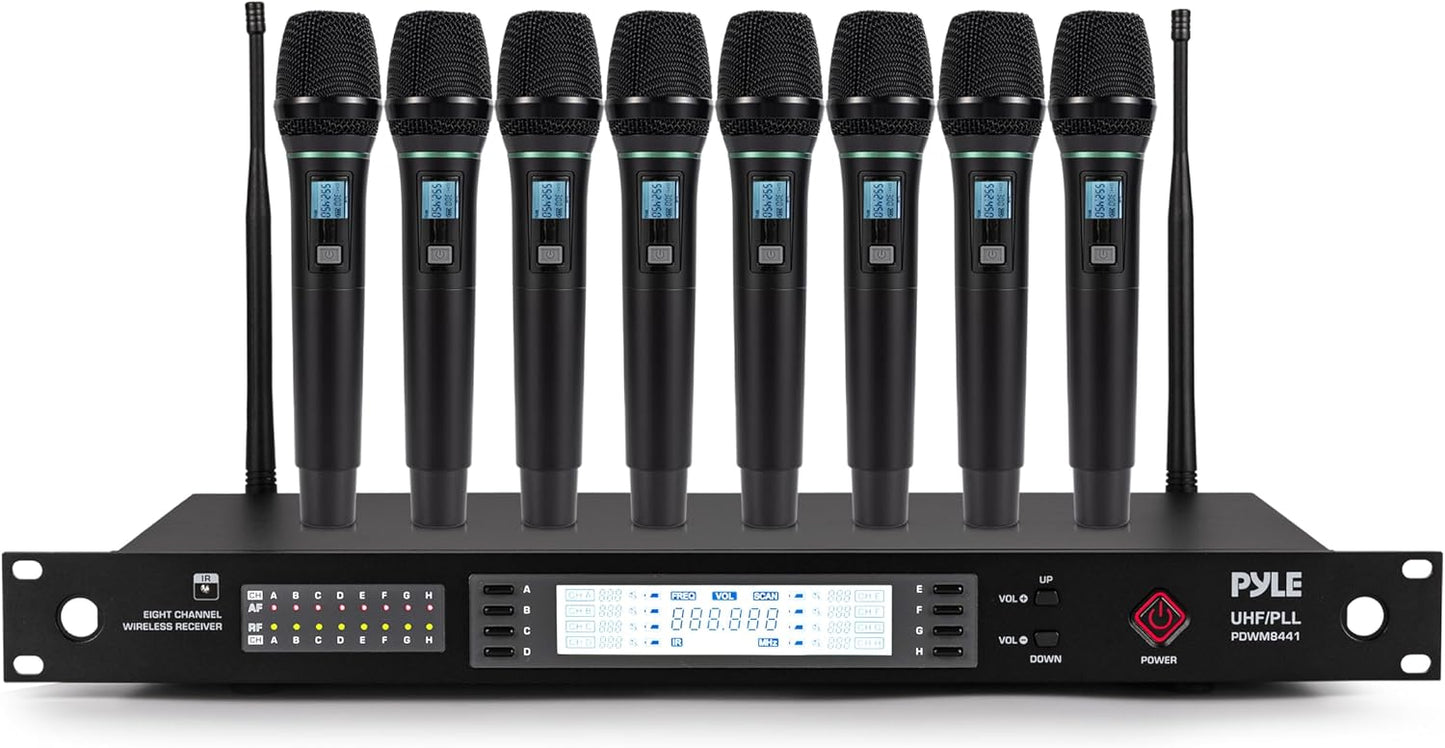 Pyle Sistema de micrófono inalámbrico UHF de 8 canales con 8 micróf...