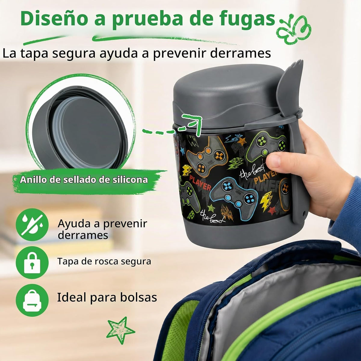 Pawtong Termo de sopa de 10 onzas para niños con aislamiento térmic...