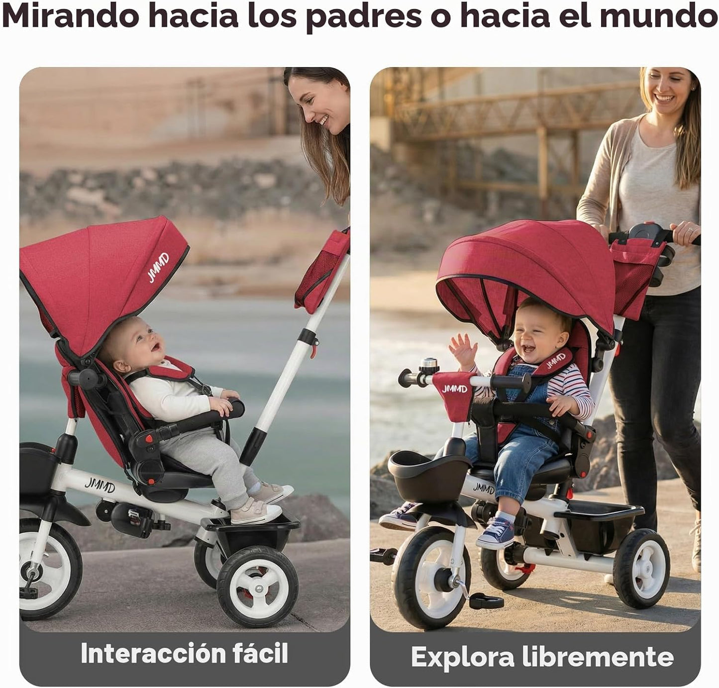 JMMD Cochecito de triciclo 7 en 1 con asa de empuje, triciclo de be...
