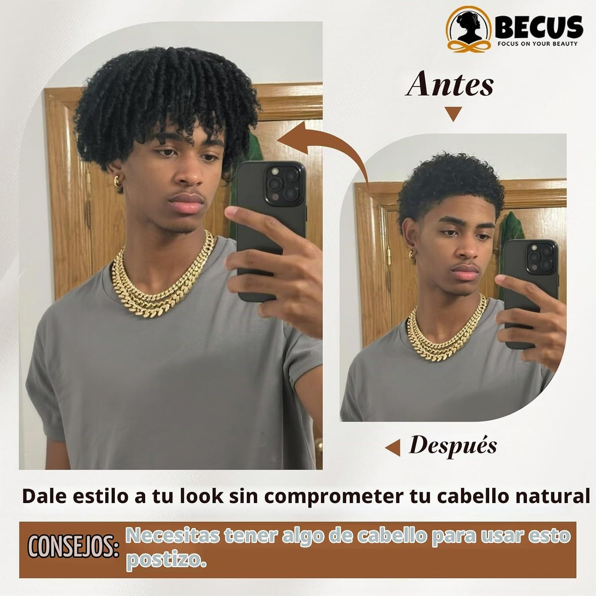 BECUS Adorno de pelo de rastas para hombres, postizo trenzado con c...