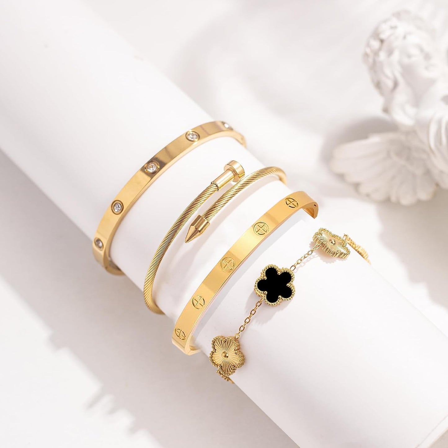 Ntutrxk Pulseras de oro para mujer - 4 piezas\/3 piezas, juego de p...
