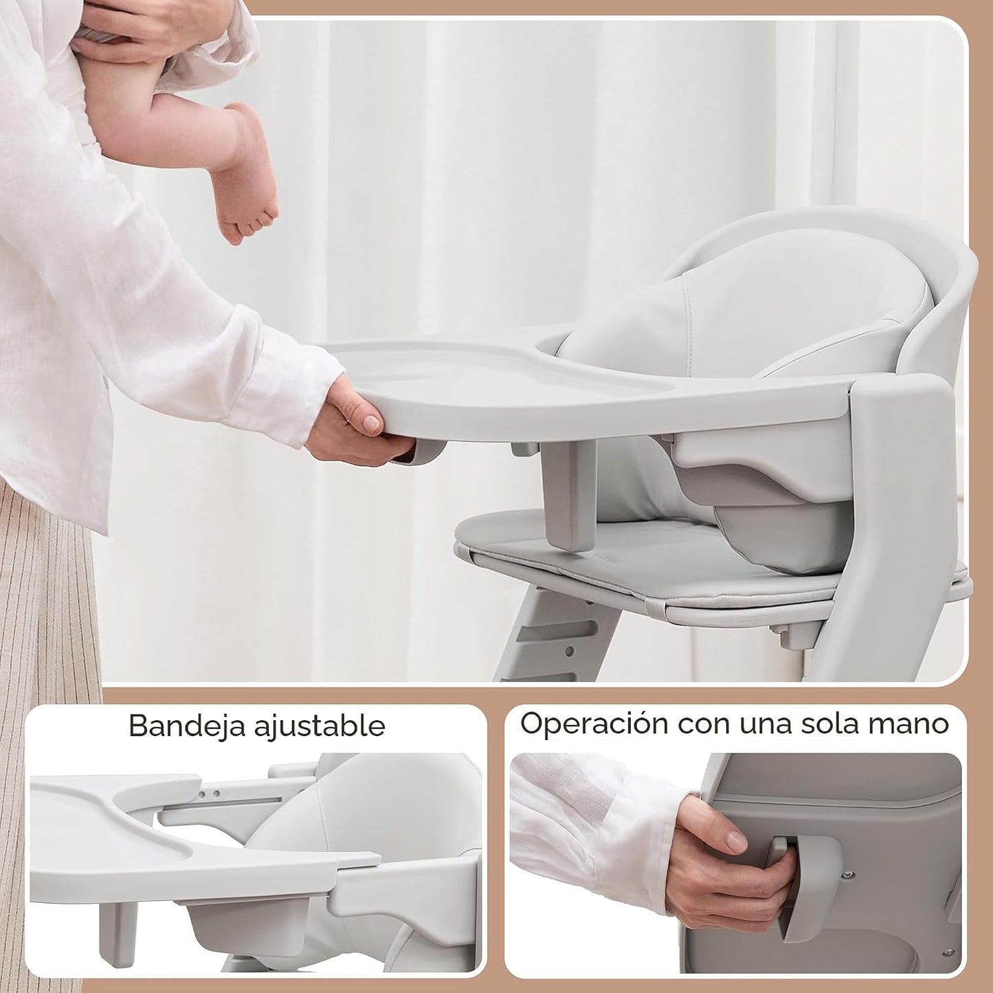 Obee Odee Silla alta lavable de cuerpo completo con cojín suave, aj...