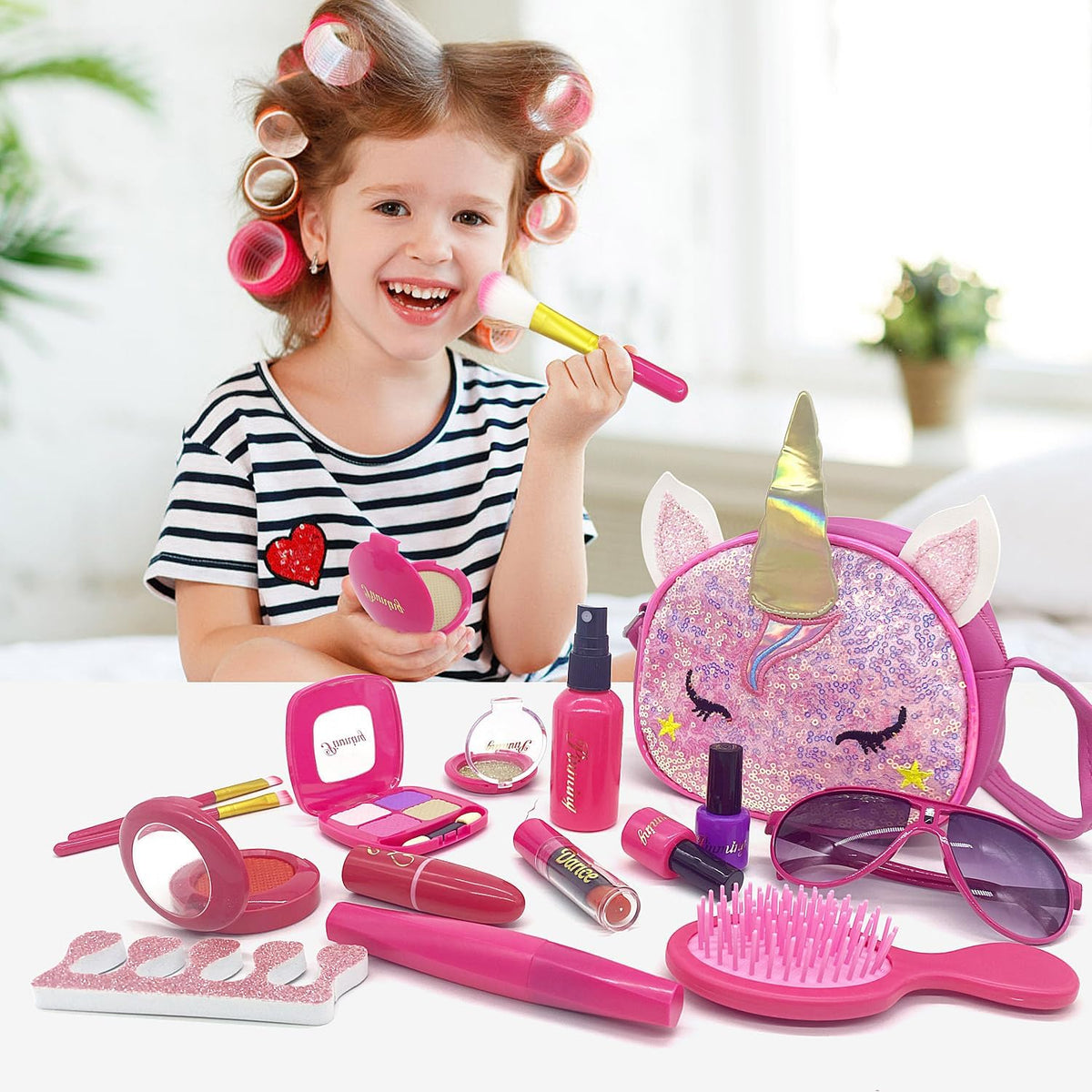 Kit de maquillaje de unicornio para niñas pequeñas, juego de maquil...