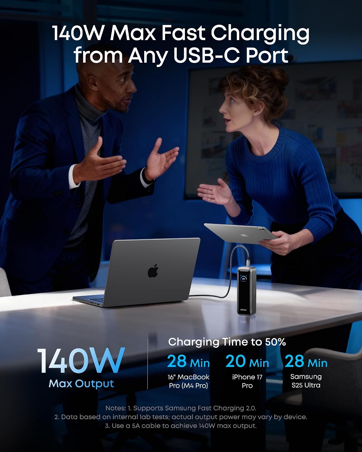 Anker Prime Power Bank, cargador portátil de 3 puertos de 20,100 mA...