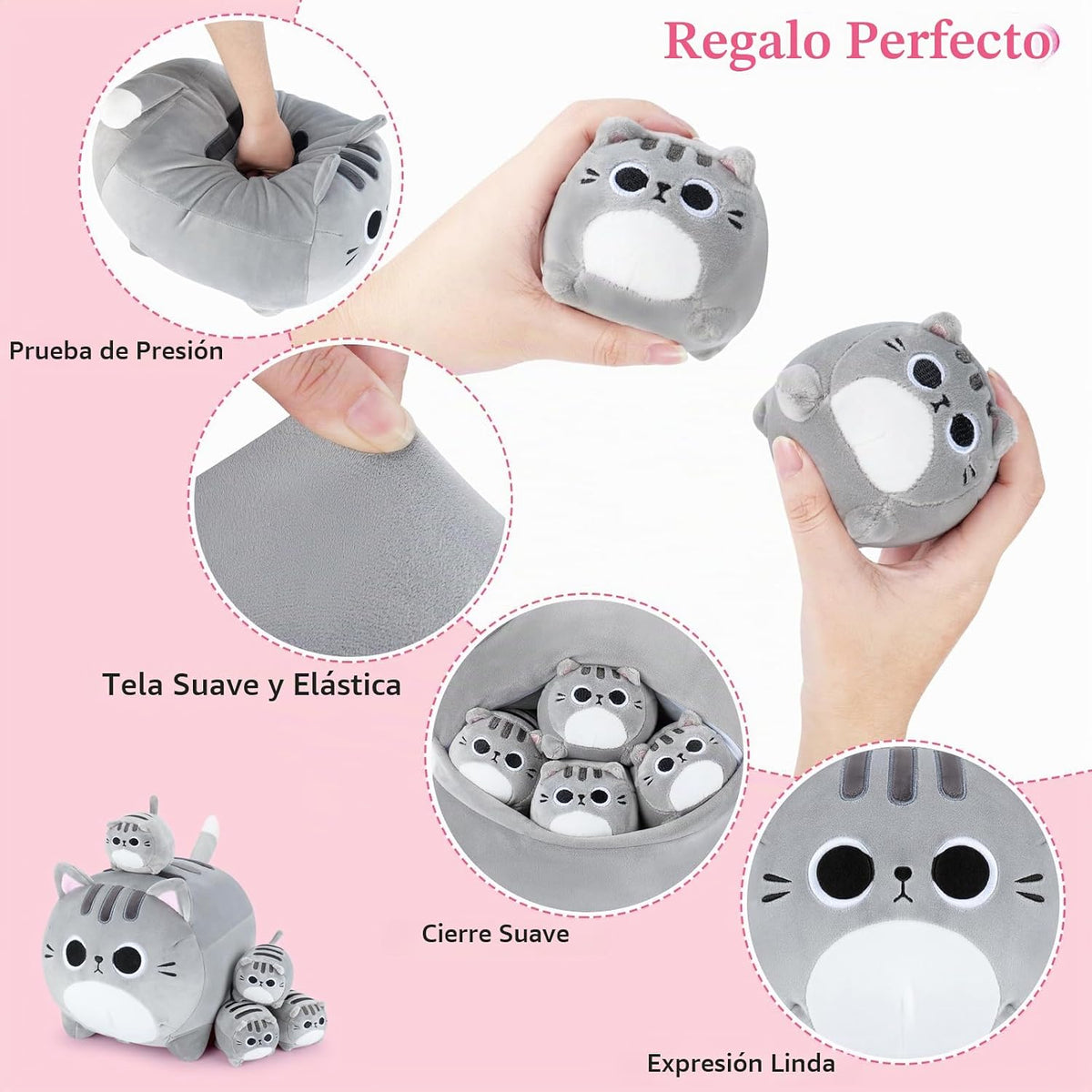 5 piezas de peluche de gato gris de la familia de 15.8 pulgadas, ga...