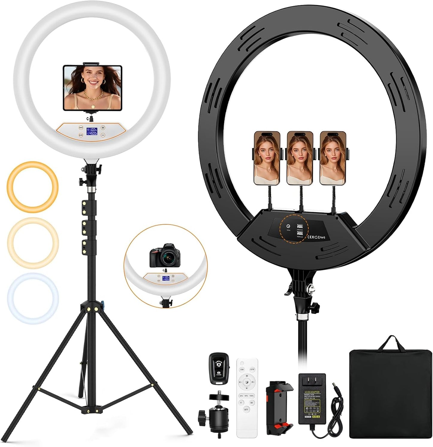 MACTREM Anillo de luz grande de 22 pulgadas con soporte, trípode de...