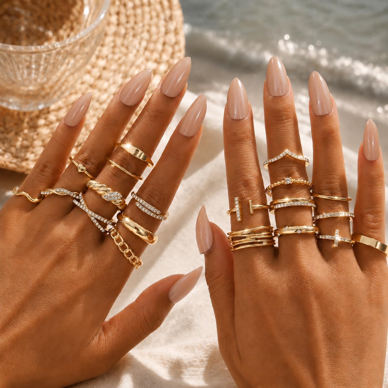 KISS WIFE Anillos apilables de oro para mujer, delicado juego de an...