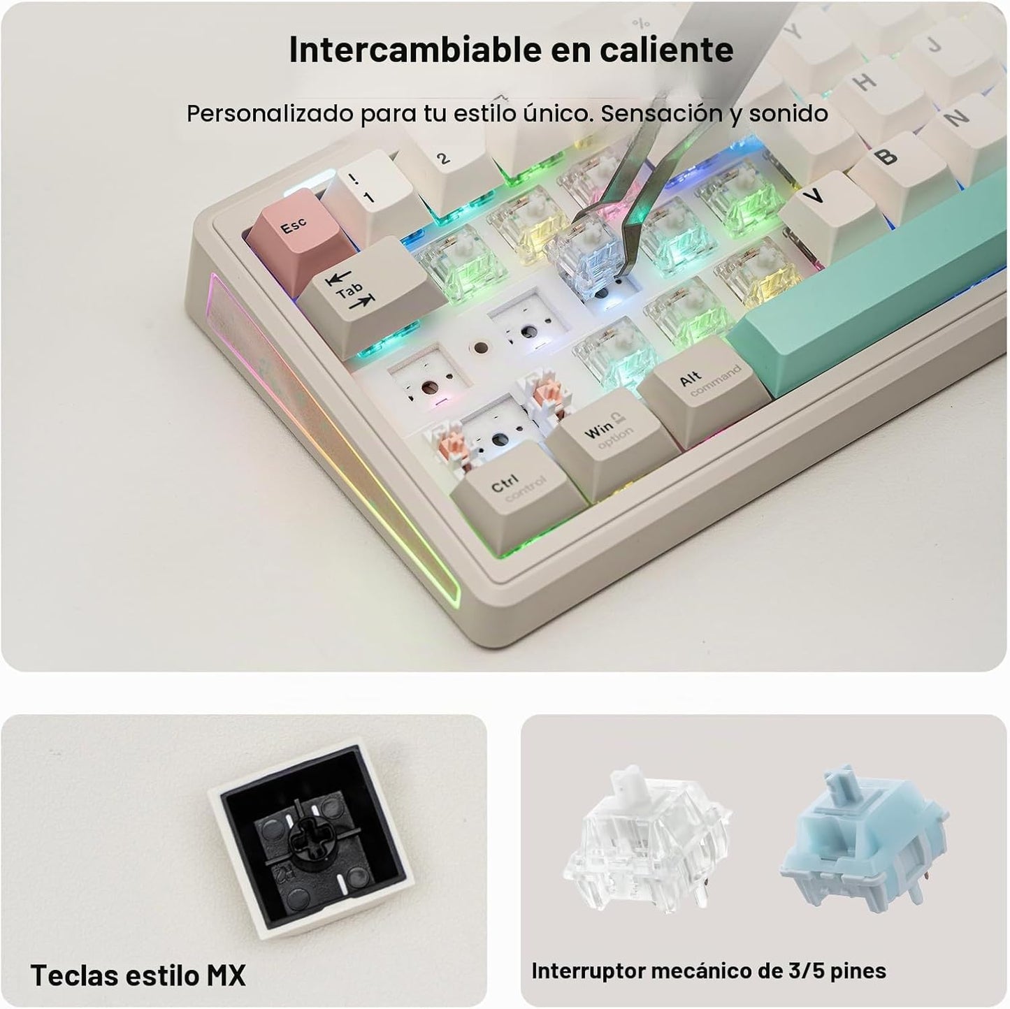 EPOMAKER TH65 Teclado mecánico inalámbrico para juegos con perilla...