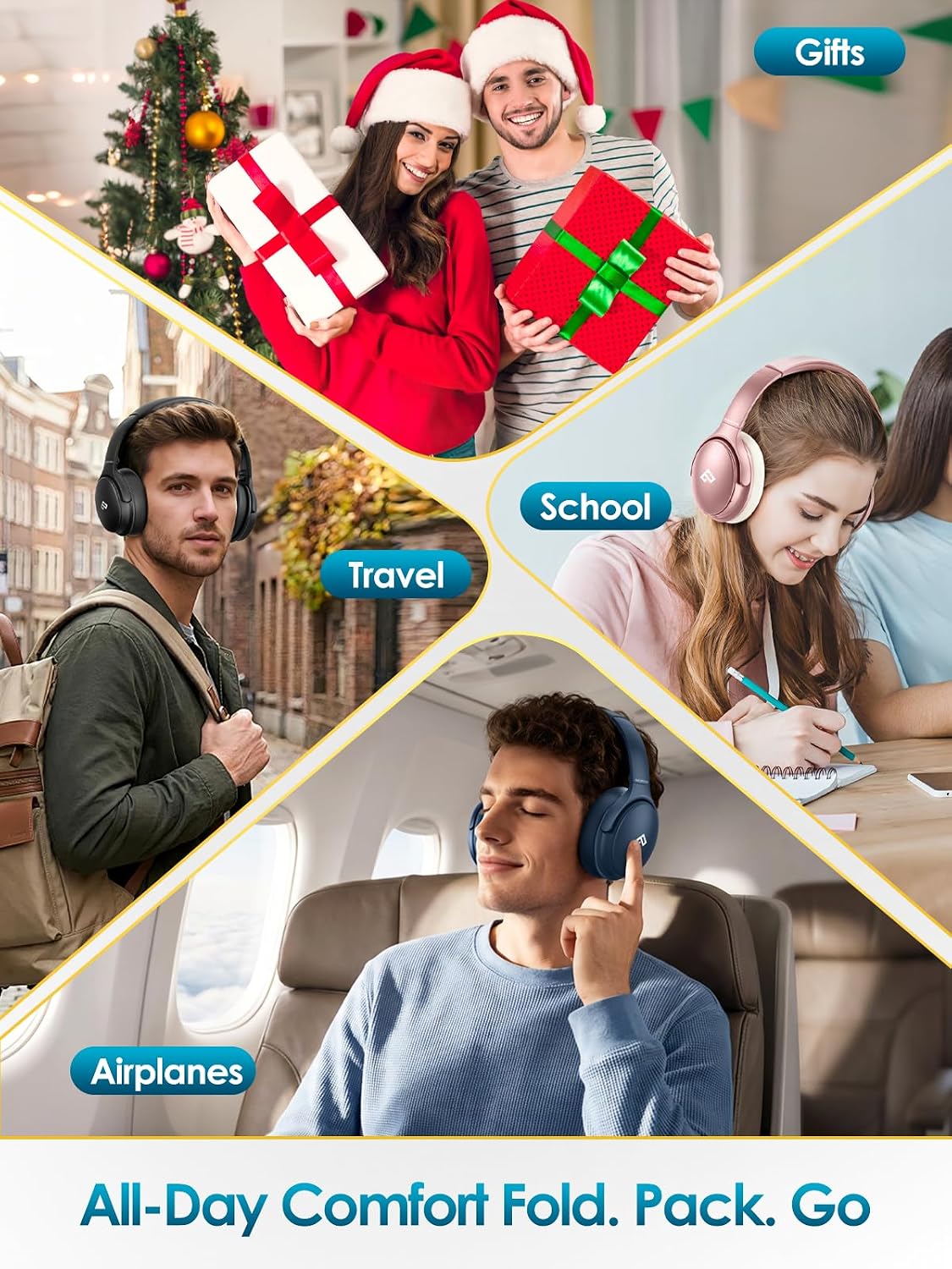 INFURTURE - Auriculares sobre la oreja con cancelación activa de ru...