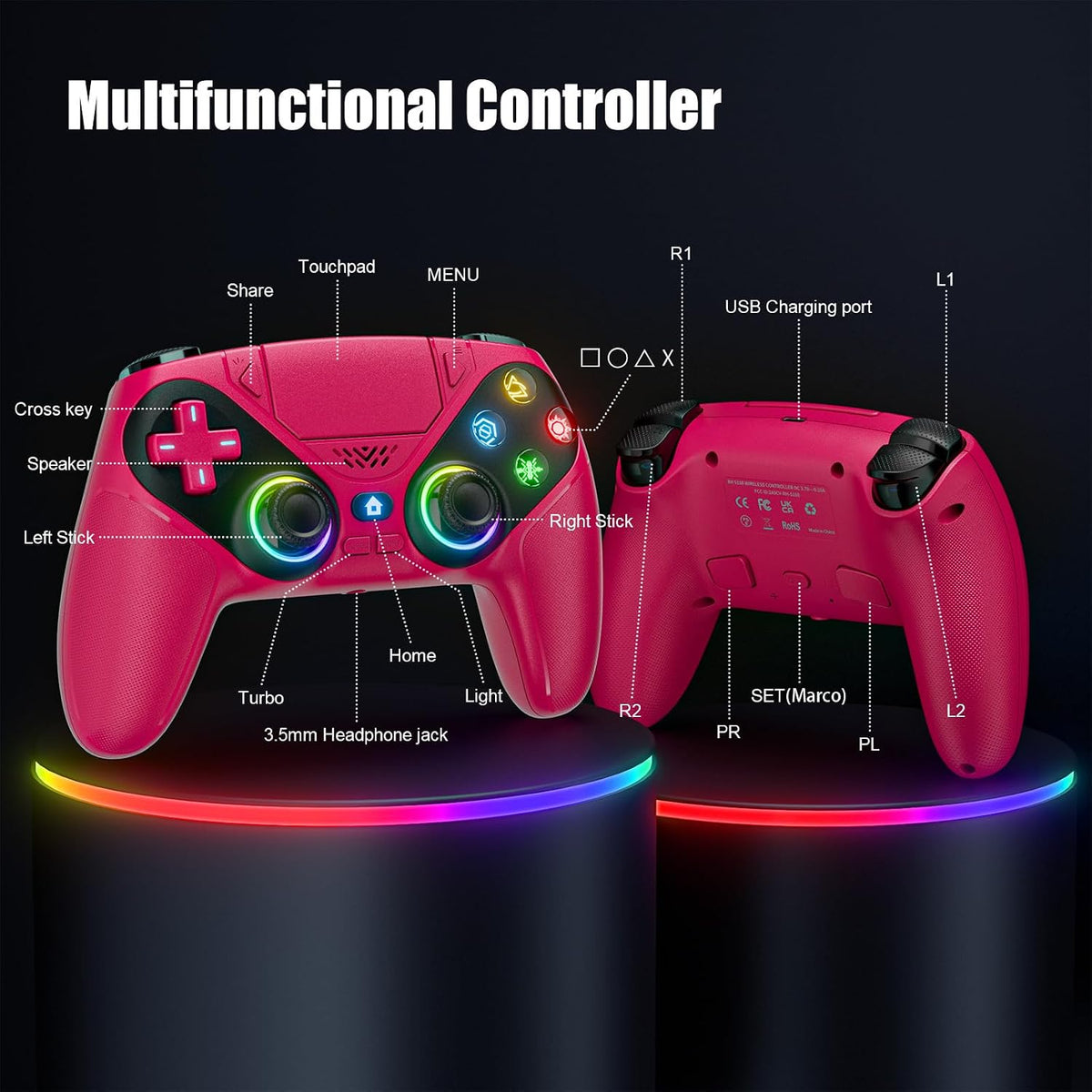 Gamrombo Controlador inalámbrico LED para PS5, compatible con PS5 P...