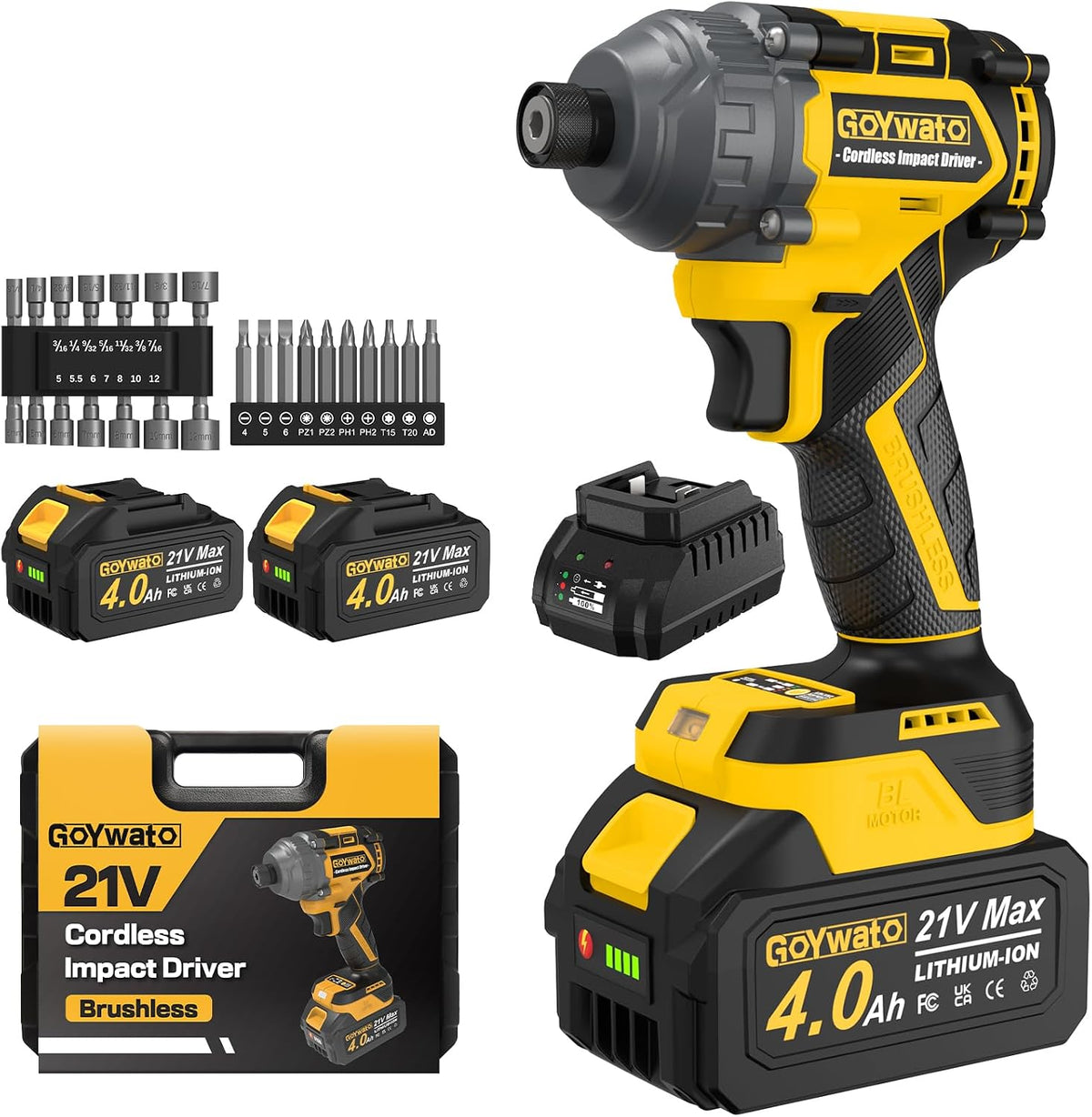 GoYwato Controlador de impacto inalámbrico 2655 lb-in (300 N·m) - 2...